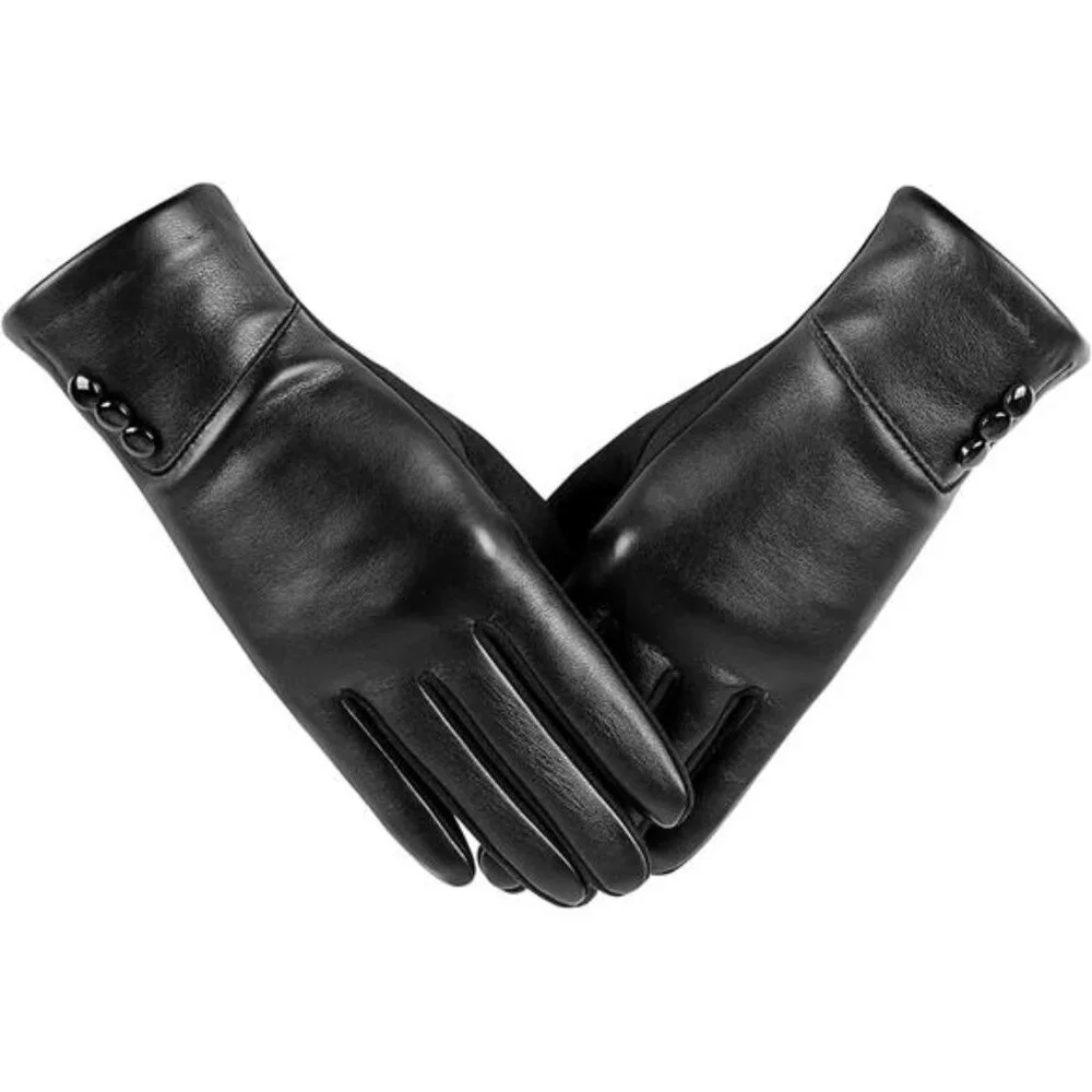 Women's Winter Fashion Leather Gloves Touch Screen Wool Lined Suede Gloves